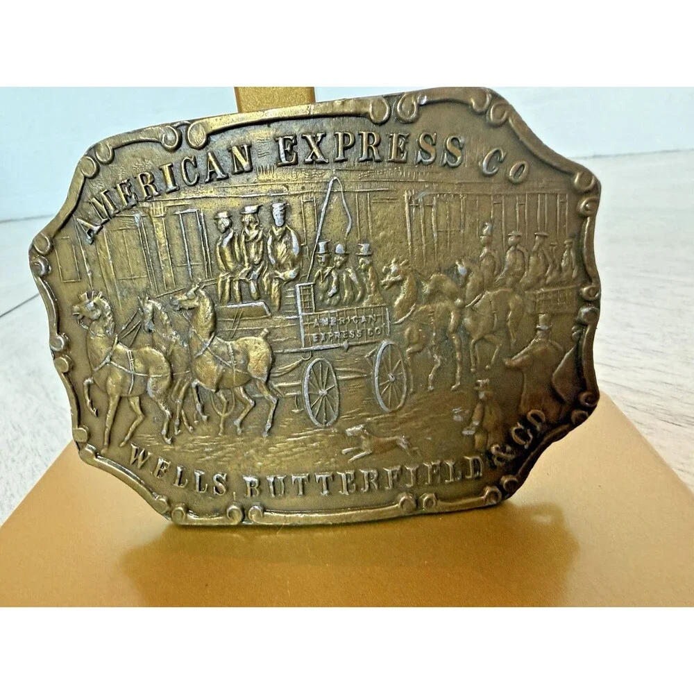 Indiana Metal Craft Brass Belt Buckle American Express Wells Butterfield Vintage